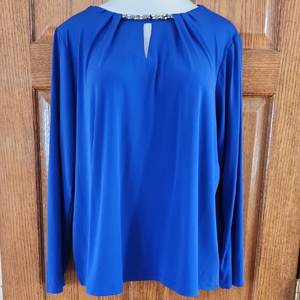 Liz Claiborne Royal Blue Blouse with Keyhole Detail